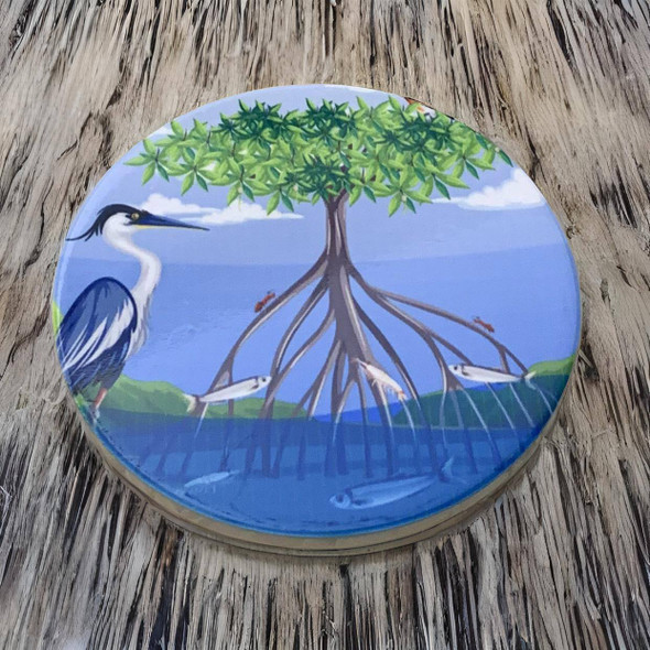 A premium Craftihouse ceramic coaster showcasing a serene mangrove habitat, perfect for adding a touch of nature-inspired beauty to any desk or coffee table.