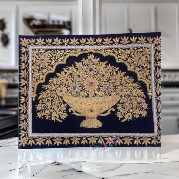 Premium Handmade Zardozi Jeweled Carpet High-Quality Design View