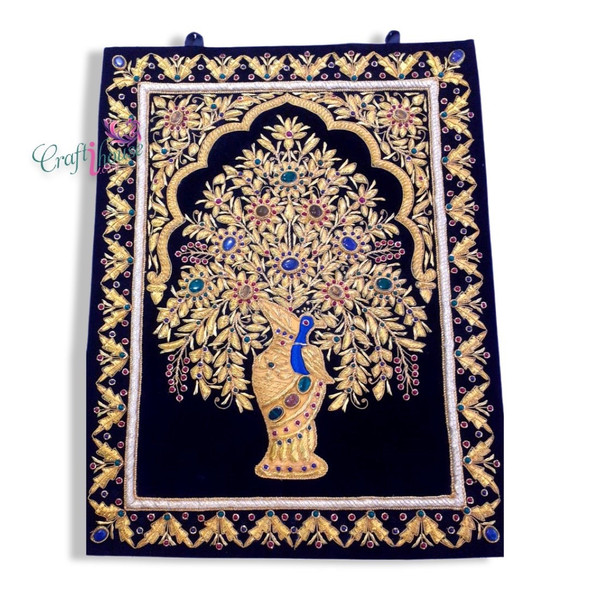 Exclusive Handmade Zardozi Jeweled Carpet 1.5x2 Feet Heritage Collection Detail