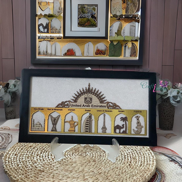 Uae 7 Emirates Frame Wood | Sophisticated Middle Eastern Fridge Magnet | Crafted In Dubai - Luxury Handcrafted Art Craftihouse Dubai
