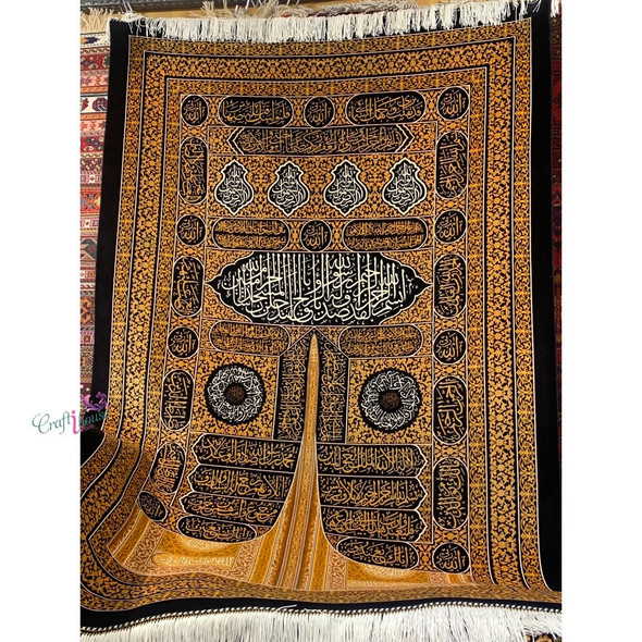 Silk Carpet Wall Hanging Islamic Rug 150x100 Cm Kabbah Door Pattern Carpet With Islamic Calligraphy Luxury Islamic Gift Gift For Vip | Hand-finished Religious Mat | Sacred Home Her - Luxury Handcrafted Art Craftihouse Dubai