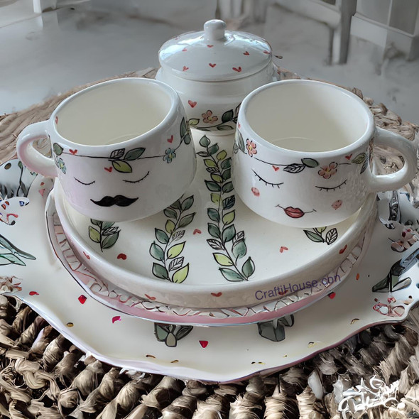 Exclusive Hand painte Mr & Mrs Ceramic Tea serving set Heritage Collection Detail