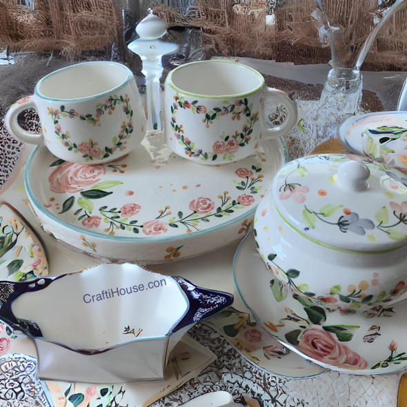 Exclusive Rose Pattern Ceramic Tea Serving Set Heritage Collection Detail