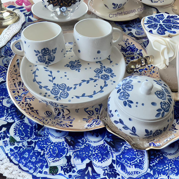 Premium Hand Painted Blue Rose Ceramic Tea set High-Quality Design View