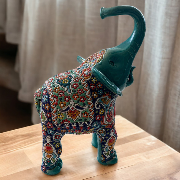 Exclusive Hand painted ceramic elephant. Textured embossed painted elephant. Elephant lover gift Heritage Collection Detail