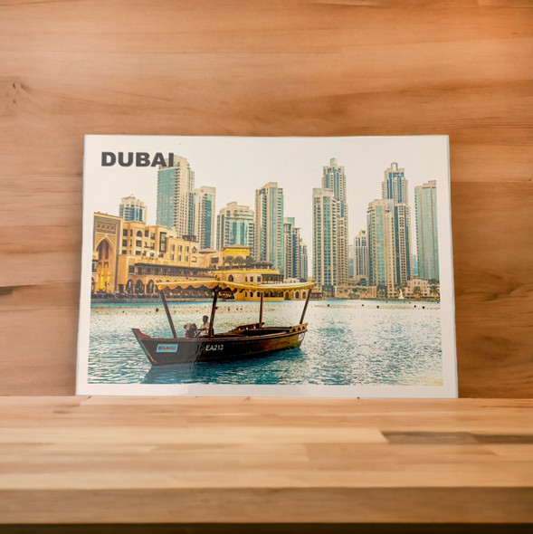 Downtown Dubai night skyline postcard featuring Burj Khalifa, 17x12cm