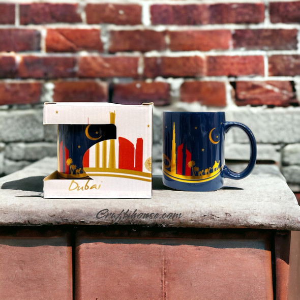 Dubai Memories ceramic mug with Burj Khalifa design UAE souvenir gift