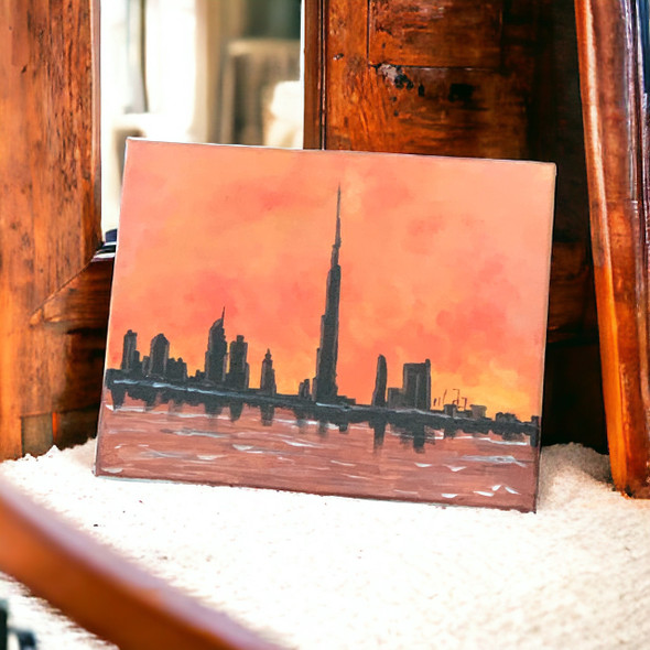 Burj Khalifa Acrilyc Painting On Handcrafted Fridge Memento Traditional Home Decor - Luxury Handcrafted Art Craftihouse Dubai