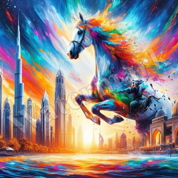 Colorburst Landmarks Arabian Horse | Original Digital Illustration - Luxury Handcrafted Art Craftihouse Dubai