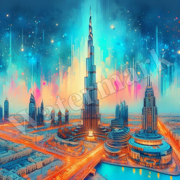 Premium "color Burst Landmarks: Burj High-Quality Design