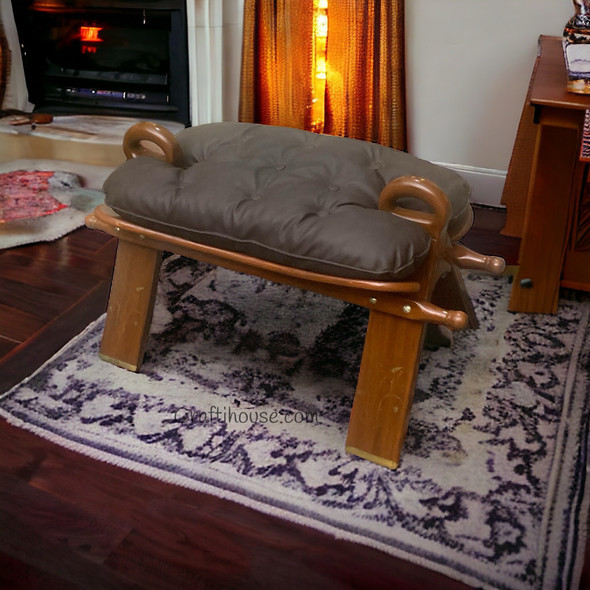 Exclusive Handmade Camel Stool Stool With Dark Brown Cushion Camel Handicraft Heritage Collection Detail