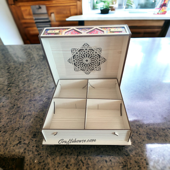 Luxury Wooden Nuts Serving Box , Sweets Serving Box , Wooden Gift Box 24X24 Cm , Tile Pattern Gift Box Showcase - Craftihouse Dubai