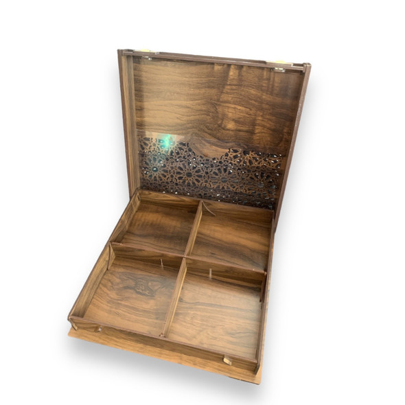 Exclusive Elegant Wooden Gift Box , Jewelry box , Wooden Gift Box  , Tea bag box  , Storage box , Size : 24x24x4 cm  , giveaway box , customized gift box Heritage Collection Detail