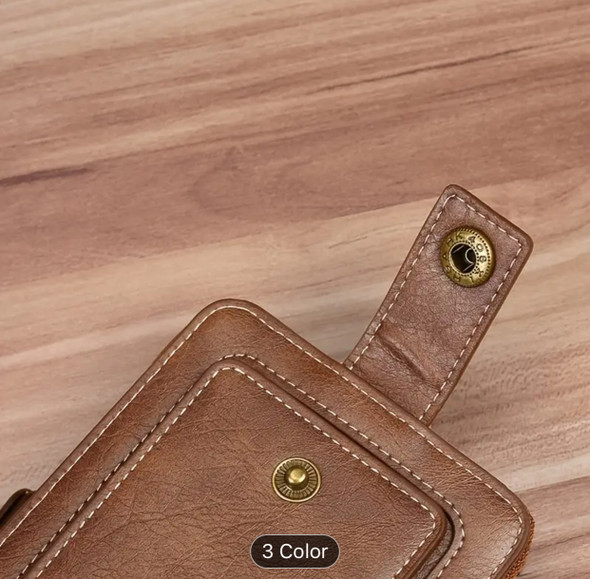 Exclusive Men's PU Leather Solid Color Business Wallet, Card Holder With Zipper & Button, Valentine's Day Gift For Men Heritage Collection Detail