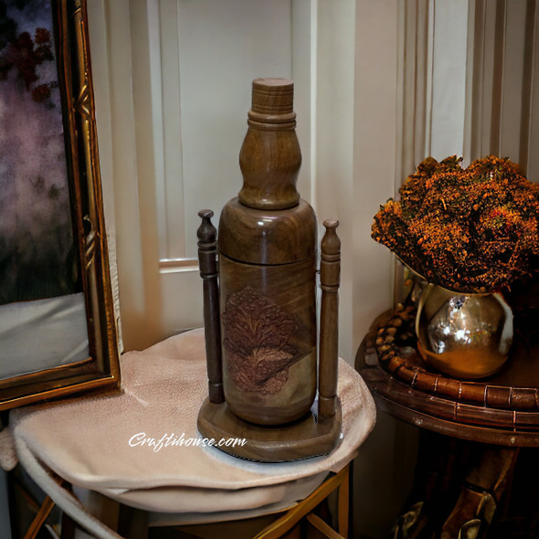 Vintage Style Wooden Wine Bottle For Christmas Home Decor For Him For Antique Lovers | Premium Handcrafted Gift & Cultural Souvenir - Luxury Handcrafted Art Craftihouse Dubai