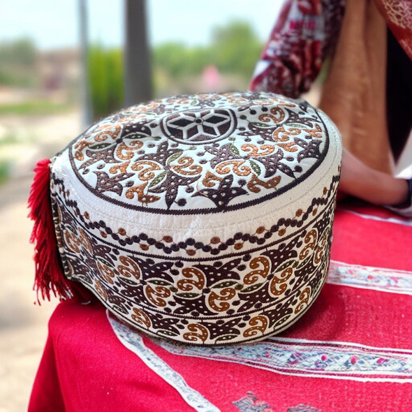 Exclusive Omani traditional hat , Omani cap , assorted pattern Omani , Kuma hat , Omani embordered Islamic hat Heritage Collection Detail