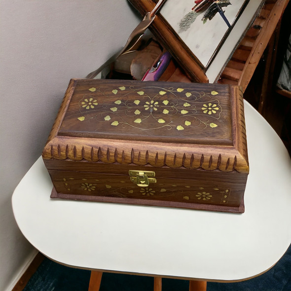 Premium wooden gift box  , jewelry box 26x 15 cm , brass inlaid handmade box , box for accessory , gift for her , birthday gift , gift for mom High-Quality Design