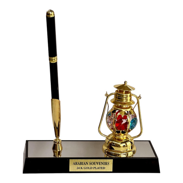 Exclusive Gold Plated Desktop Pen holder with decorative Oil Lamp , Gift for Manager , Retirement Gift , The Perfect gift for him Heritage Collection Detail