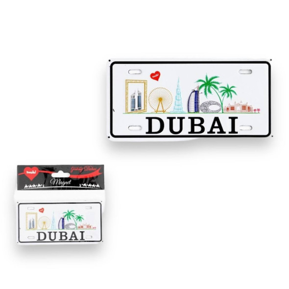 A professional product presentation of the 12x6 cm aluminum Dubai fridge magnet from a premier UAE gift and souvenir shop.