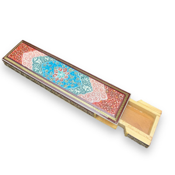 Premium Khatamkari Sliding Box28 cm , Gift Box , Brass & Camel Bone Inlaid, Hand Painted High-Quality Design