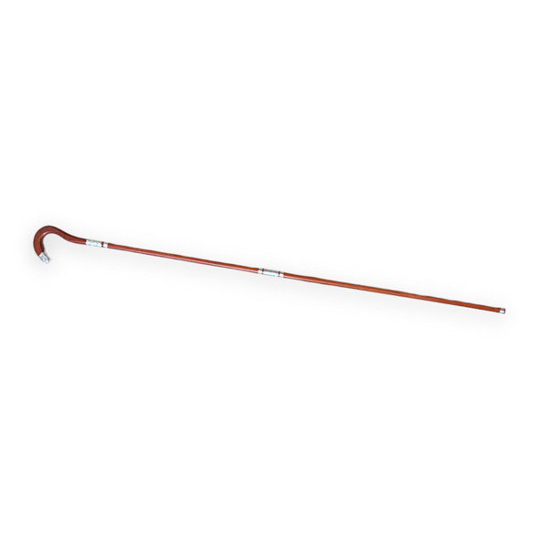 Classic wooden walking stick with a smooth hook handle and polished finish.