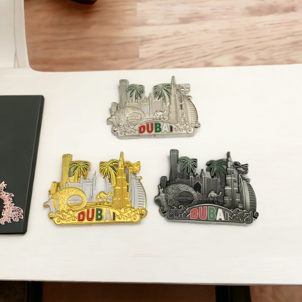 Dubai Skyline Fridge Magnets Set | 3 Pieces Stunning Dubai Kitchen Magnet Set | Whiteboard Magnets Set | Travel Souvenir - Luxury Handcrafted Souvenir Craftihouse Dubai