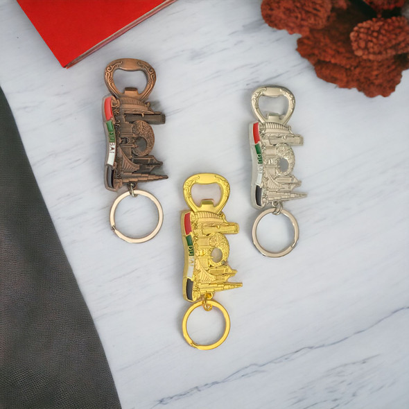 Uae Skyline Keychains Bottle Opener | High-resolution Metal Keyring - Luxury Handcrafted Art Craftihouse Dubai