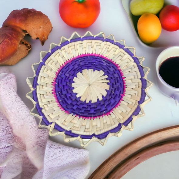  Hand woven plate 30 cm , wall basket , Assorted pattern Fruit serving plate , bread dish , Chapati plate