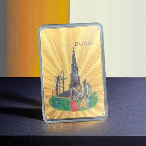 24K Gold Foil Playing Cards featuring Burj Al Arab and Burj Khalifa designs in a premium hard acrylic display box.
