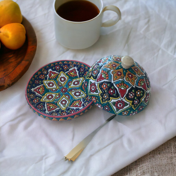 Handmade clay butter keeper dish with lid 13cm cheese storage kitchen gift