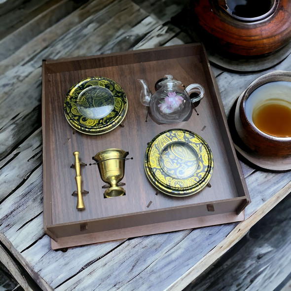 Premium Exquisite Saffron Gift Box: Complete with Brass Crusher, Glass Pot, and Metal Containers in a Stunning Wooden Box (26x26 cm) High-Quality Souvenir