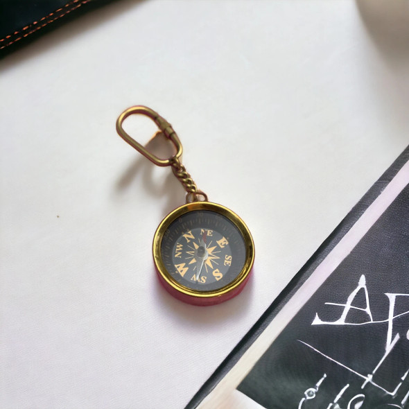 brass compass key chain