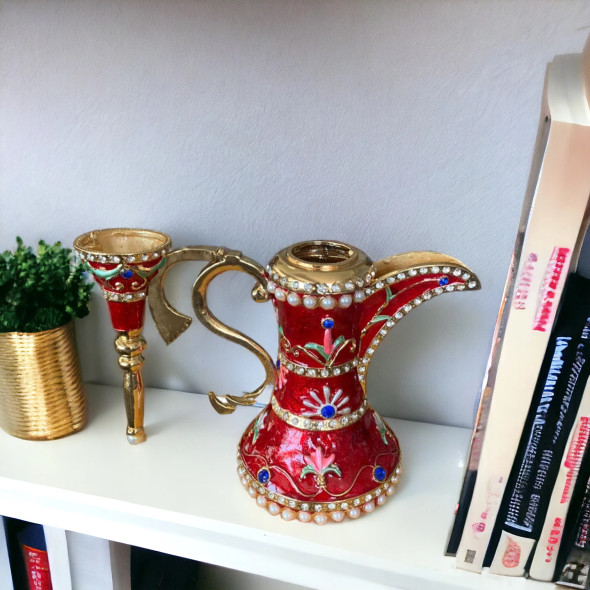 Kuwait Souvenir Coffee Pot | Dallah Pot With Crystals (red | Assorted Patterns | 25cm) - Luxury Handcrafted Souvenir Craftihouse Dubai