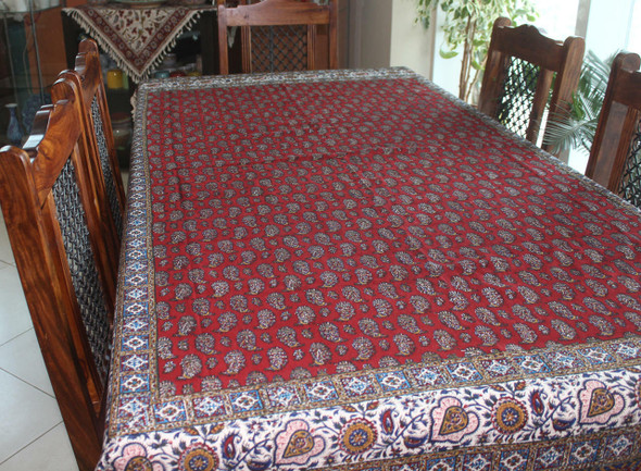 Sustainable 100% cotton table cover with traditional Persian block print design