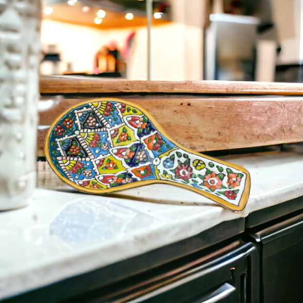 Hand-painted multicolour ceramic spoon rest 19.5cm decorative tableware kitchen gift