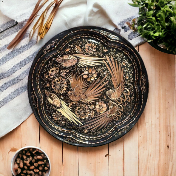 Exclusive Exquisite Hand-Engraved Copper Plate30 cm , Birds and Flowers pattern Engraving Plate , Engraving art , Copper Home decor , Gift idea Heritage Collection Detail