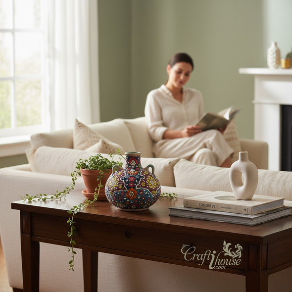 A premium 10 cm hand-enamel painted earthenware vase featuring vibrant floral patterns and a high-gloss finish.