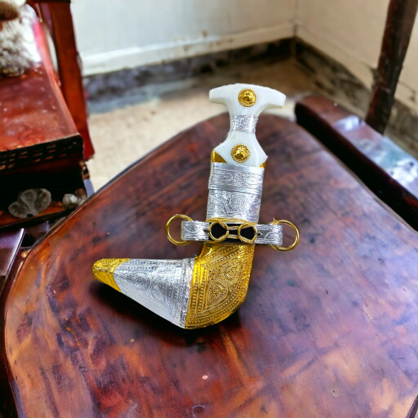 Golden Silver Color Omani Khanjar | Authentic Cultural Dagger Decor - Luxury Handcrafted Art Craftihouse Dubai