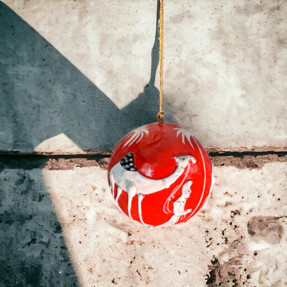 Handcrafted 3" Paper Mache Ball With Camel Painting | Abu Dhabi Souvenir | Hand | Painted Desert Ornament | Unique Corporate And Giveaway Gift | Red Hanging Wooden Ball - Luxury Handcrafted Souvenir Craftihouse Dubai