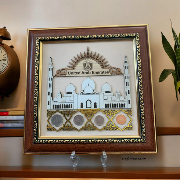 Abu Dhabi Corporate Gift | Sheikh Zayed Mosque Souvenir | Abu Dhabi Coins Frame Keepsake | Luxury Corporate Gifts Uae | Exclusive Abu Dhabi Souvenir - Luxury Handcrafted Souvenir Craftihouse Dubai