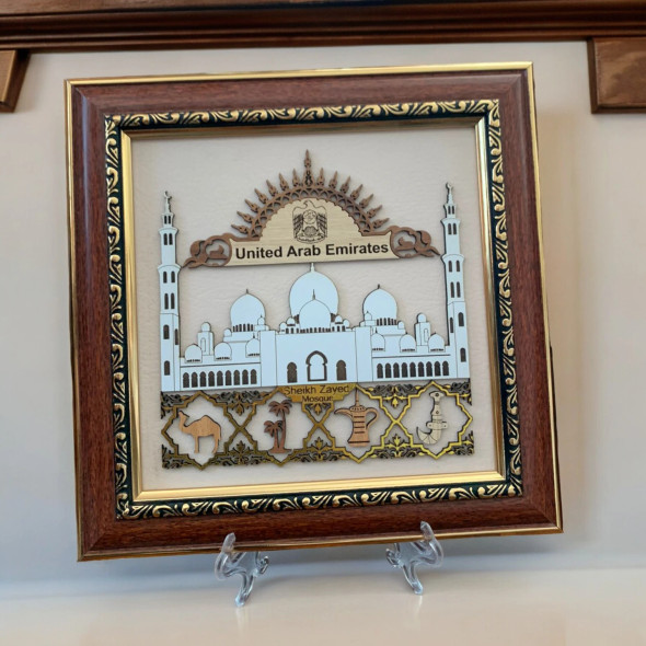 Abu Dhabi Corporate Gift | Sheikh Zayed Mosque Wood Carving Souvenir Frame | Abu Dhabi Coins Frame Keepsake | Luxury Corporate Gifts Uae | Exclusive Abu Dhabi Souvenir - Luxury Handcrafted Souvenir Craftihouse Dubai