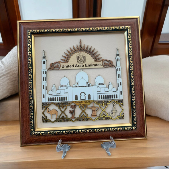 Abu Dhabi Corporate Gift | Sheikh Zayed Mosque Wood Carving Souvenir Frame | Abu Dhabi Coins Frame Keepsake | Luxury Corporate Gifts Uae | Exclusive Abu Dhabi Souvenir - Luxury Handcrafted Souvenir Craftihouse Dubai