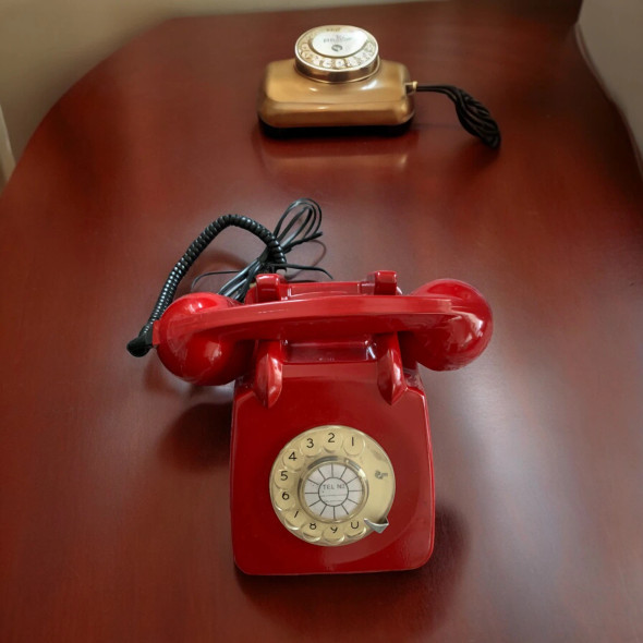 Vintage Style Desktop Phone Table Telephone Antique Style Phone Red Color Retro Style Phone | Luxury Heritage Decor & Unique Artisan Piece - Luxury Handcrafted Art Craftihouse Dubai