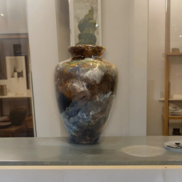 A professional product shot of the 23 cm ceramic vase, highlighting its polished rim and artistic body texture.