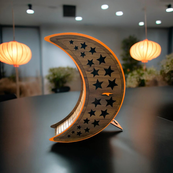 Exclusive Handcrafted Crescent Moon Wooden Chocolate Box & Table Decor Heritage Collection Detail