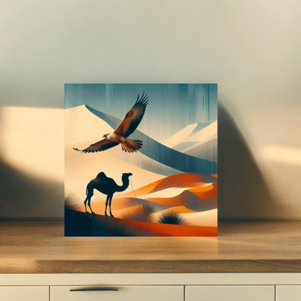 Camel And Falcon Art | Colorful Desert Digital Decor - Luxury Handcrafted Art Craftihouse Dubai