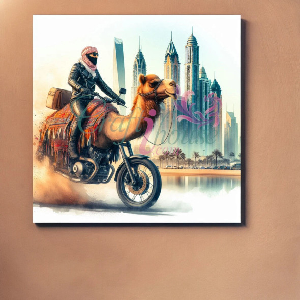 Premium Camel Riding Motorbike Art High-Quality Design