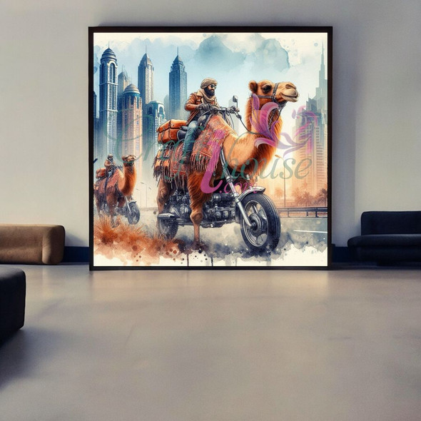 Camel Riding Motorbike Dubai | Cheerful Camel Wall Graphic - Luxury Handcrafted Art Craftihouse Dubai