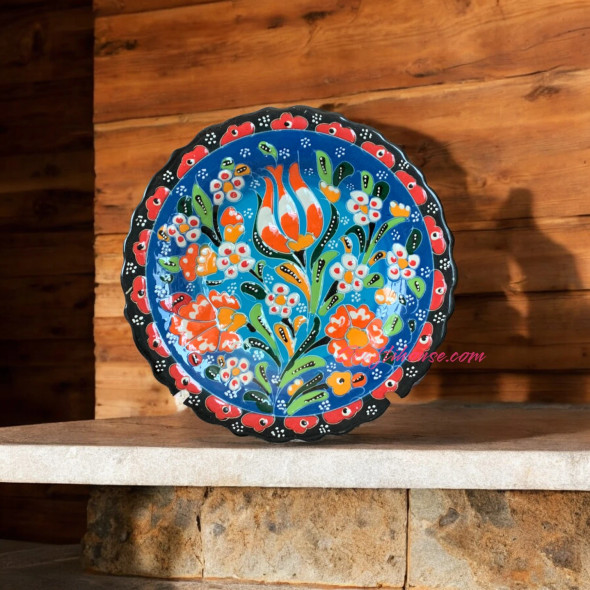 Premium Unique Handmade Traditional Turkish Ceramic Plate Artisan Detail View