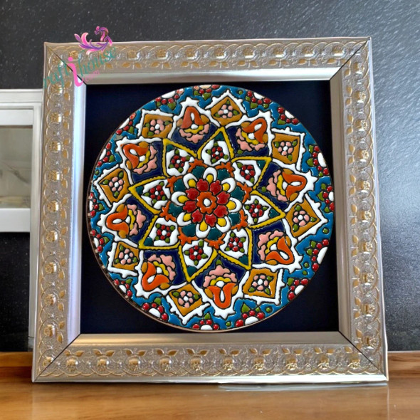 Premium Exquisite Minakari Ceramic Plate with Frame Artisan Detail View